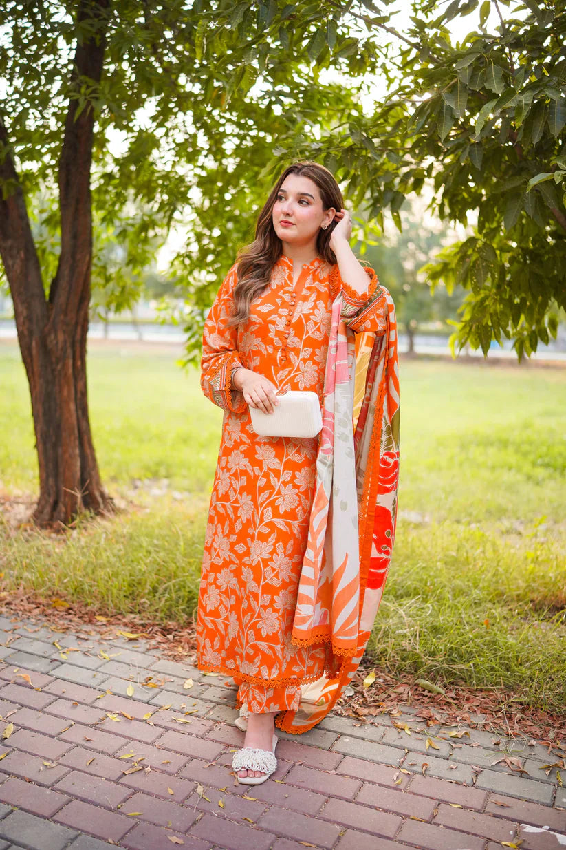 03-Piece Lawn Suit With Chiffon Dupatta | Ready To Wear