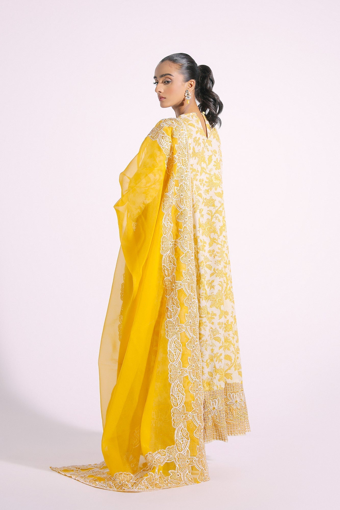 03-Piece Embroidered Butter Yellow Frock