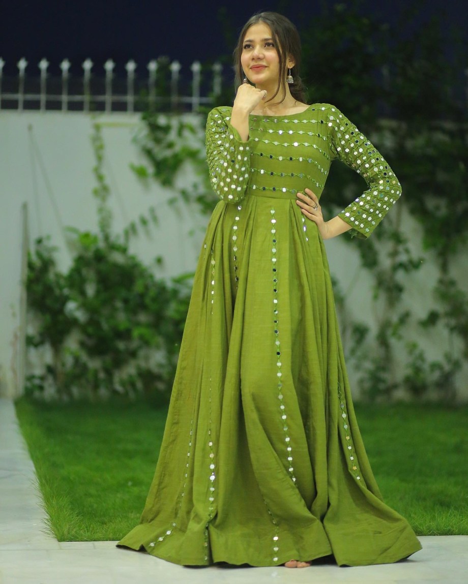 HEAVY MIRROR EMBELLISHED LONG FLARED ANARKALI SET WITH DUPATTA