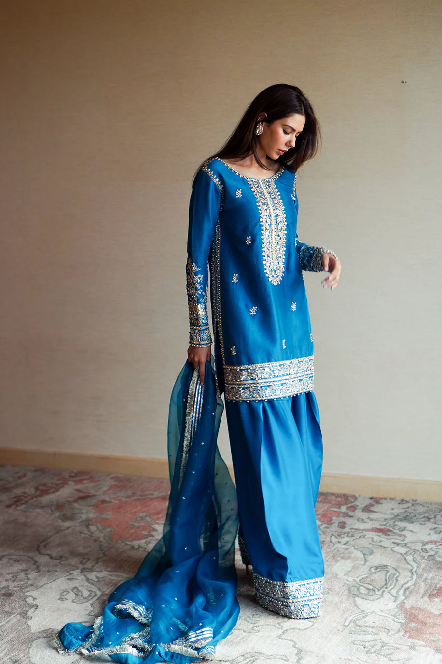03-Piece Silk Suit With Embroidery - Ready To Wear