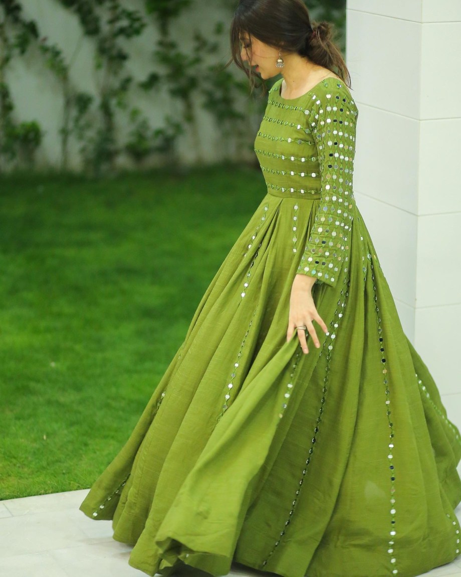 HEAVY MIRROR EMBELLISHED LONG FLARED ANARKALI SET WITH DUPATTA