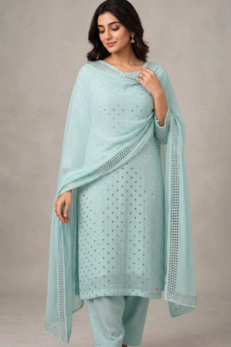 3-Piece Chiffon Sequin Work Suit - Ready to Wear