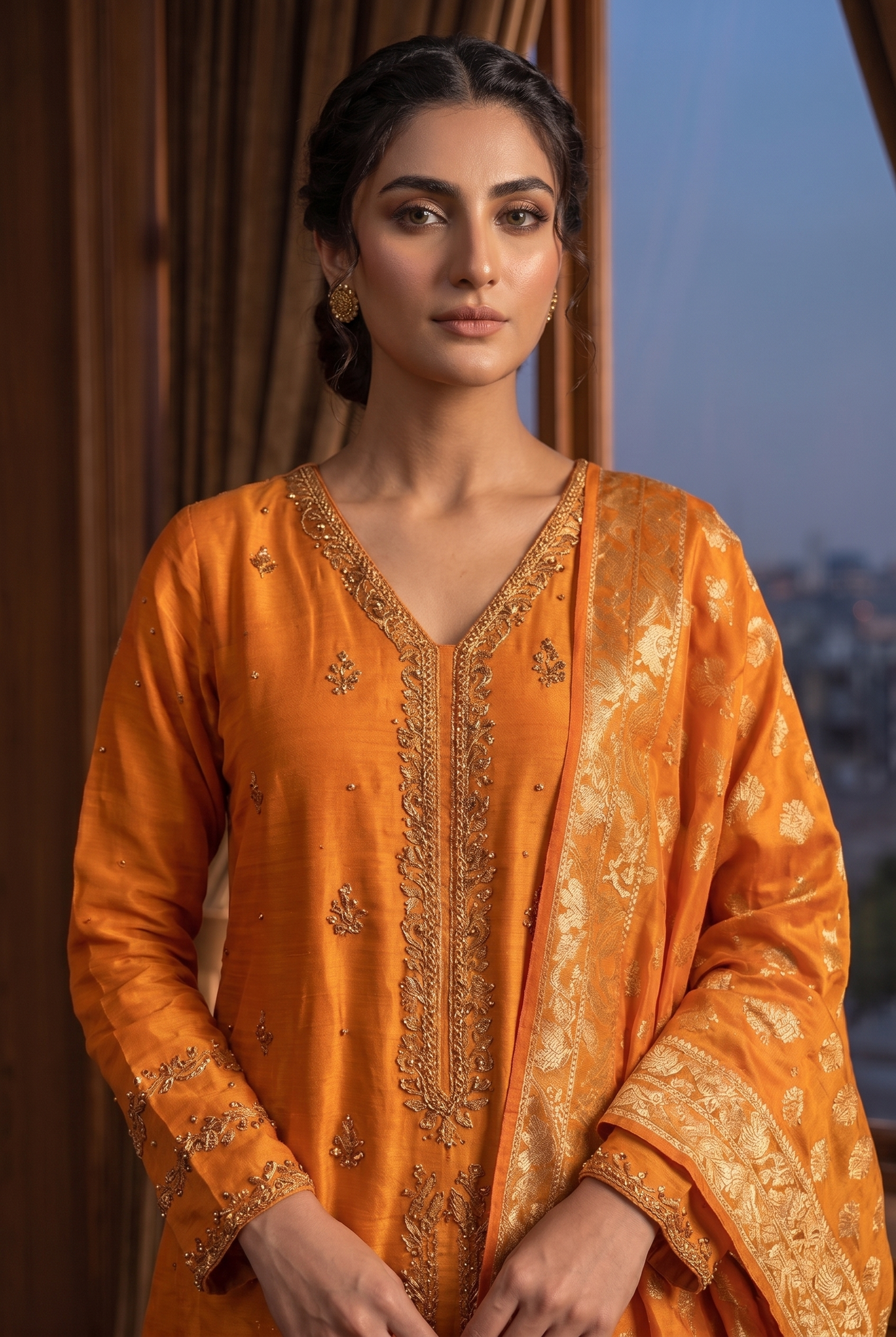 03-Piece Raw Silk Suit With Embroidery - Ready To Wear
