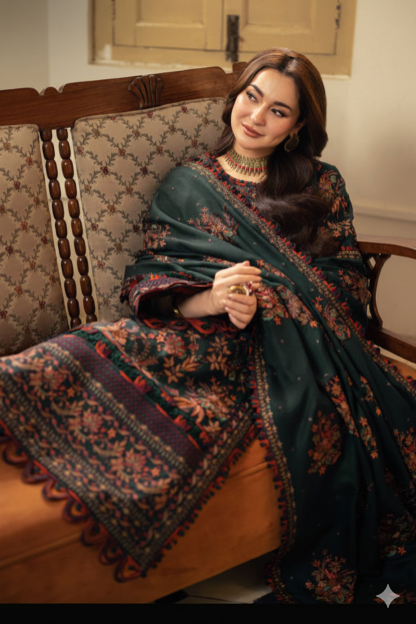 3 Piece  Stitched Dhank Suit - Ready   to Wear