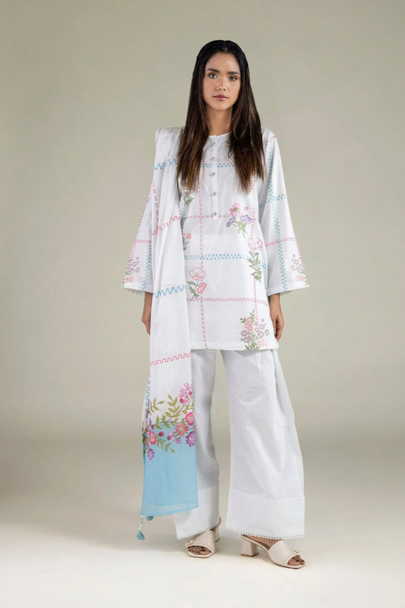 03-Piece Button Flaired Shirt and Shalwar  - Ready To Wear