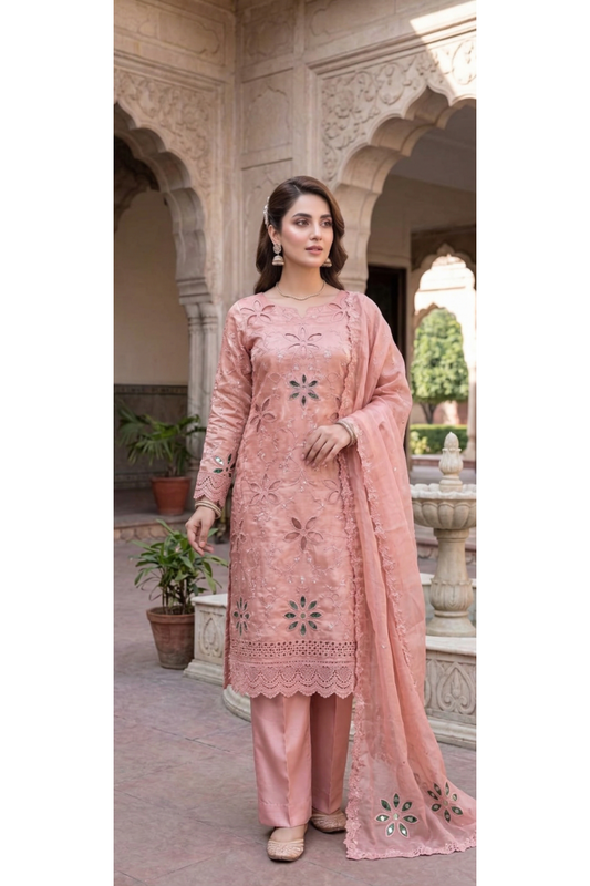 03-Piece Korean Silk Suit - Ready To Wear