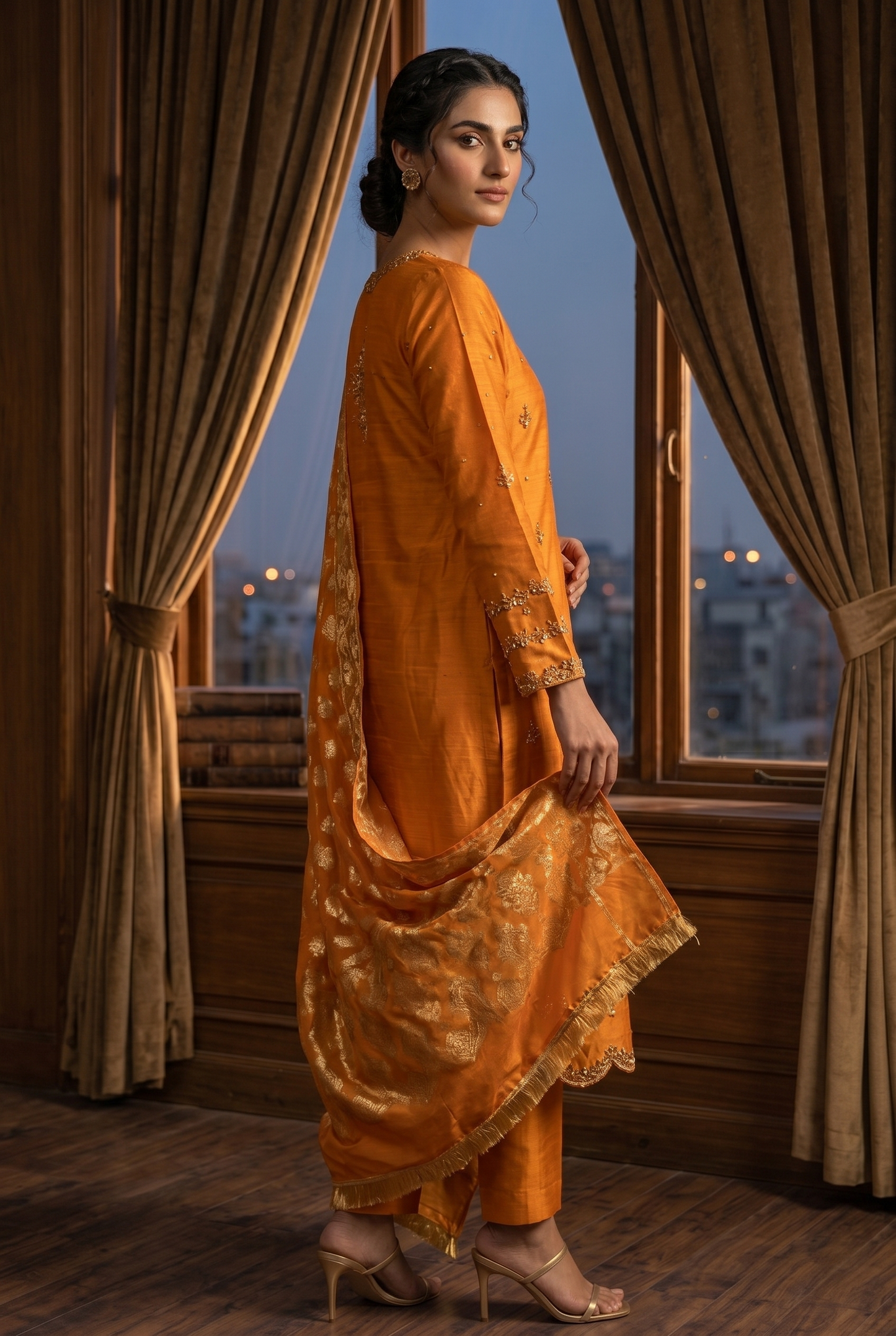 03-Piece Raw Silk Suit With Embroidery - Ready To Wear