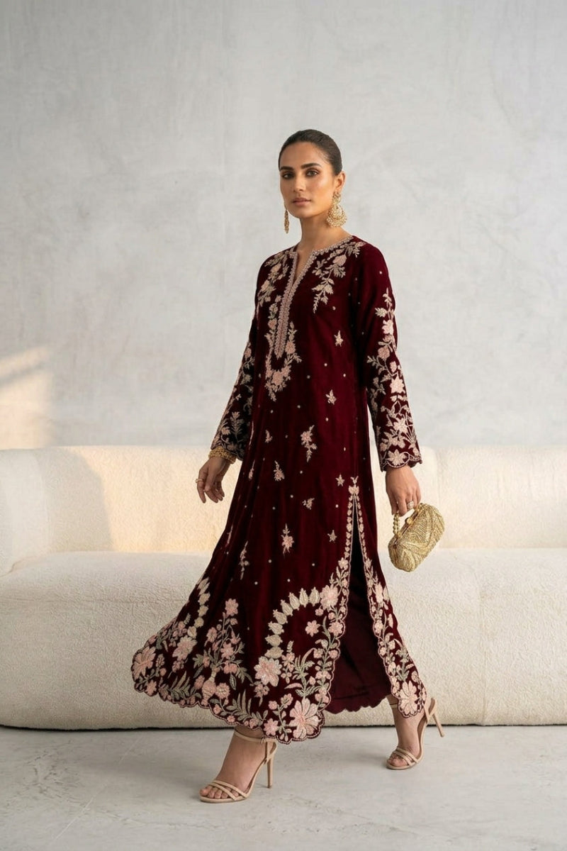 Silk Embroidered 2-Piece Kaftan Outfit | Ready to Wear