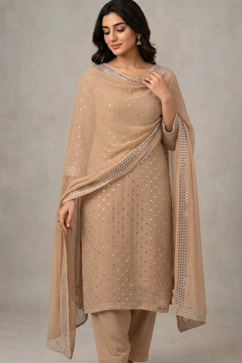 3-Piece Chiffon Sequin Work Suit - Ready to Wear