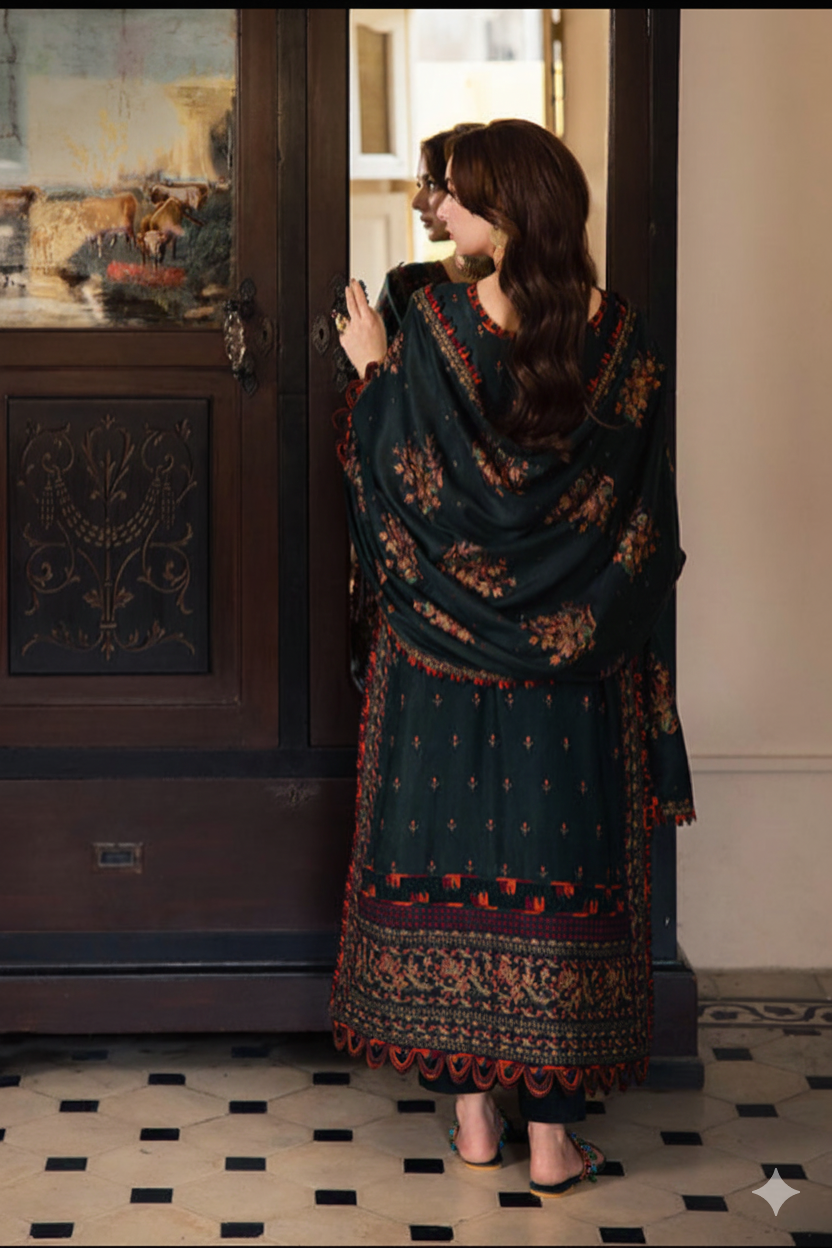 3 Piece  Stitched Dhank Suit - Ready   to Wear