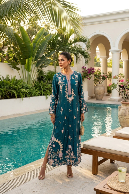 Silk Embroidered 2-Piece Kaftan Outfit | Ready to Wear