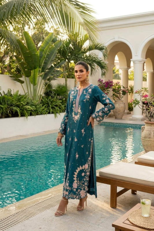Silk Embroidered 2-Piece Kaftan Outfit | Ready to Wear