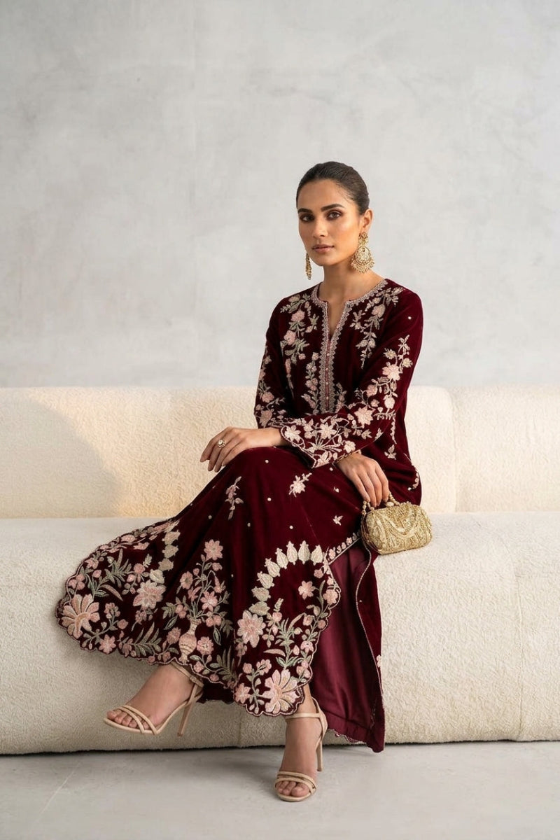 Silk Embroidered 2-Piece Kaftan Outfit | Ready to Wear