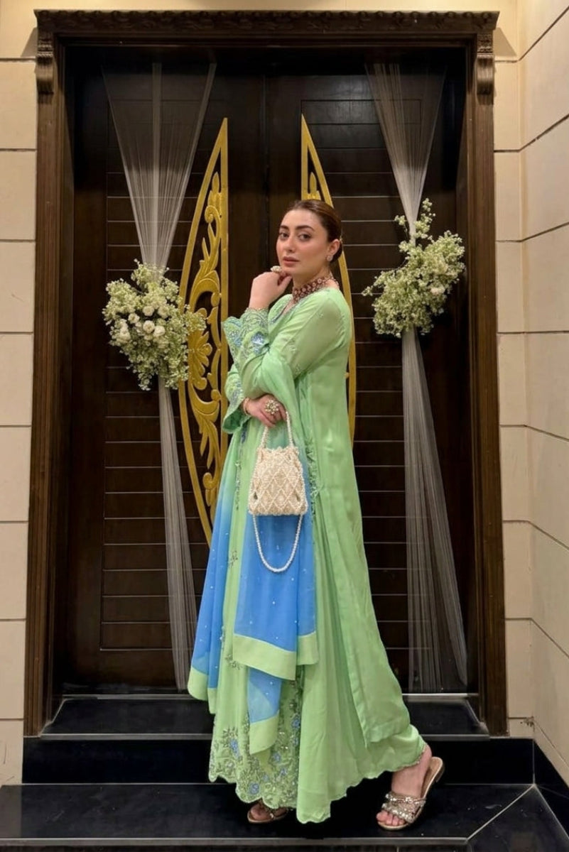 Silk Mint Green Embroidered 3-Piece Suit | Ready-to-Wear