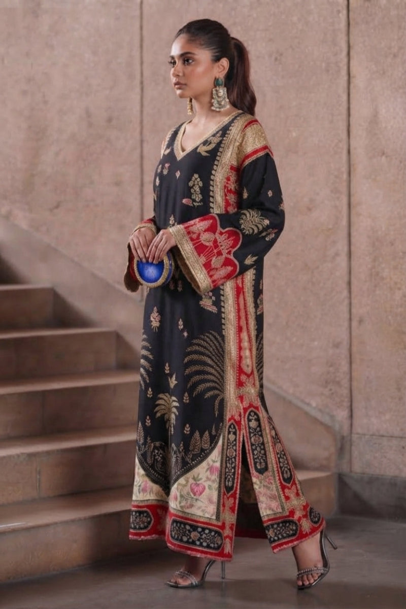 Elegant Black  Silk 2 piece suite  Work Kaftan Ensemble | Ready To Wear
