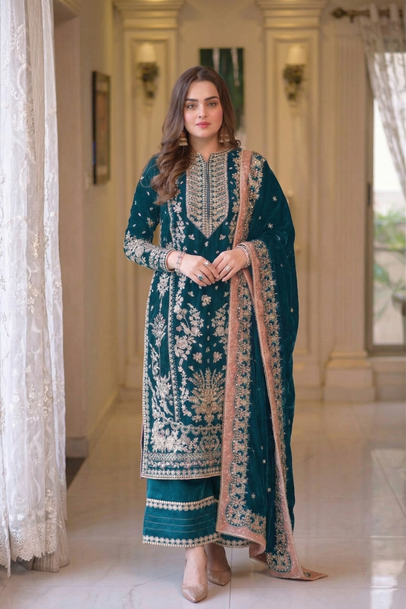 03-Piece Chiffon Suit With Heavy Embroidery - Ready To Wear