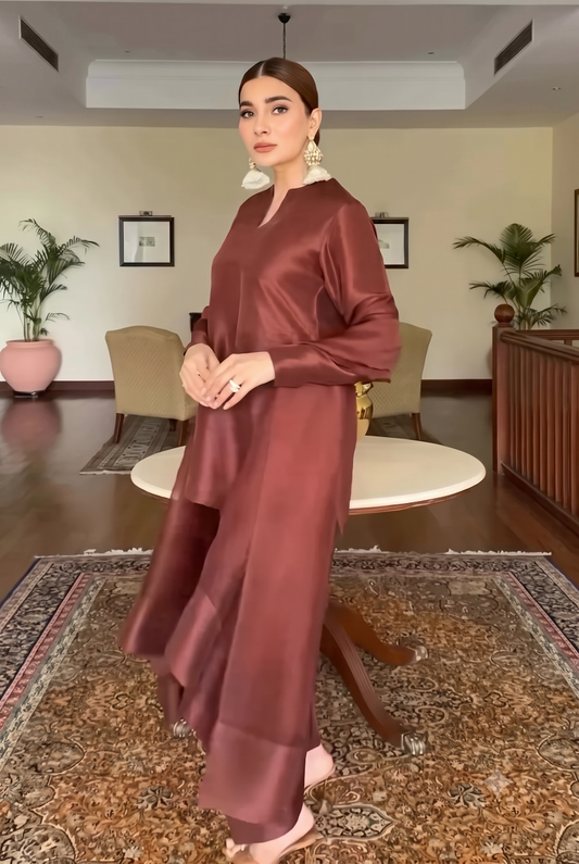 03-Piece Korean Silk Suit With Organza Dupatta | Ready To Wear