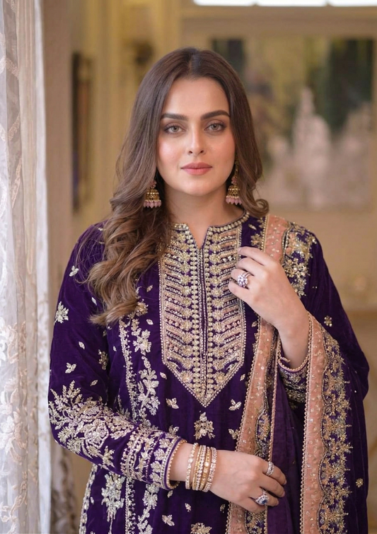 03-Piece Chiffon Suit With Embroidery - Ready To wear