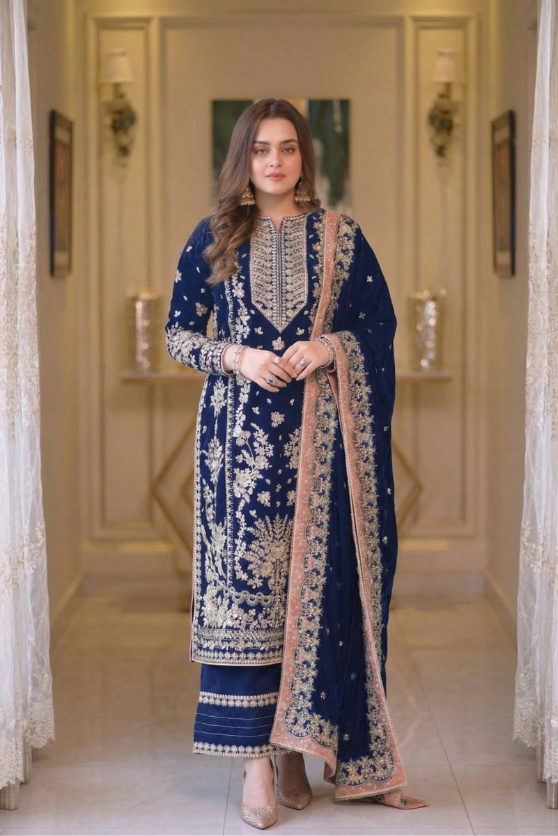 03-Piece Chiffon Suit With Embroidery - Ready To Wear