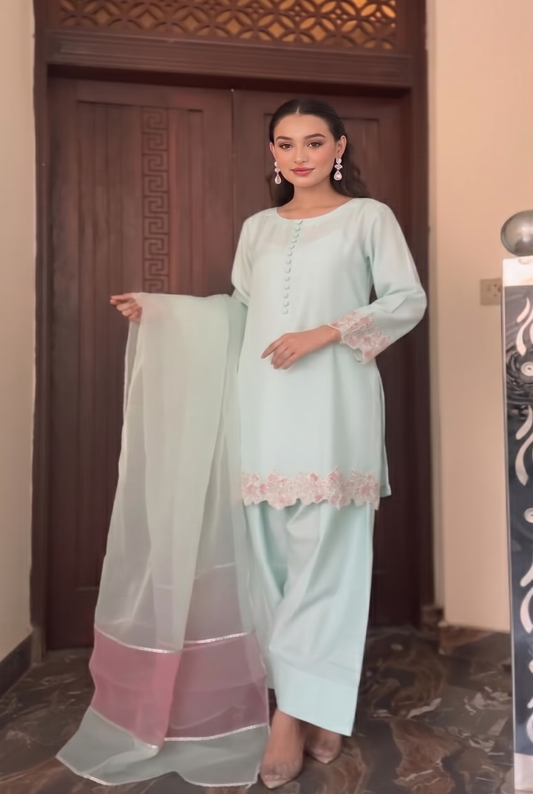 3 Piece Stitched Khadi Silk suit - Ready to Wear