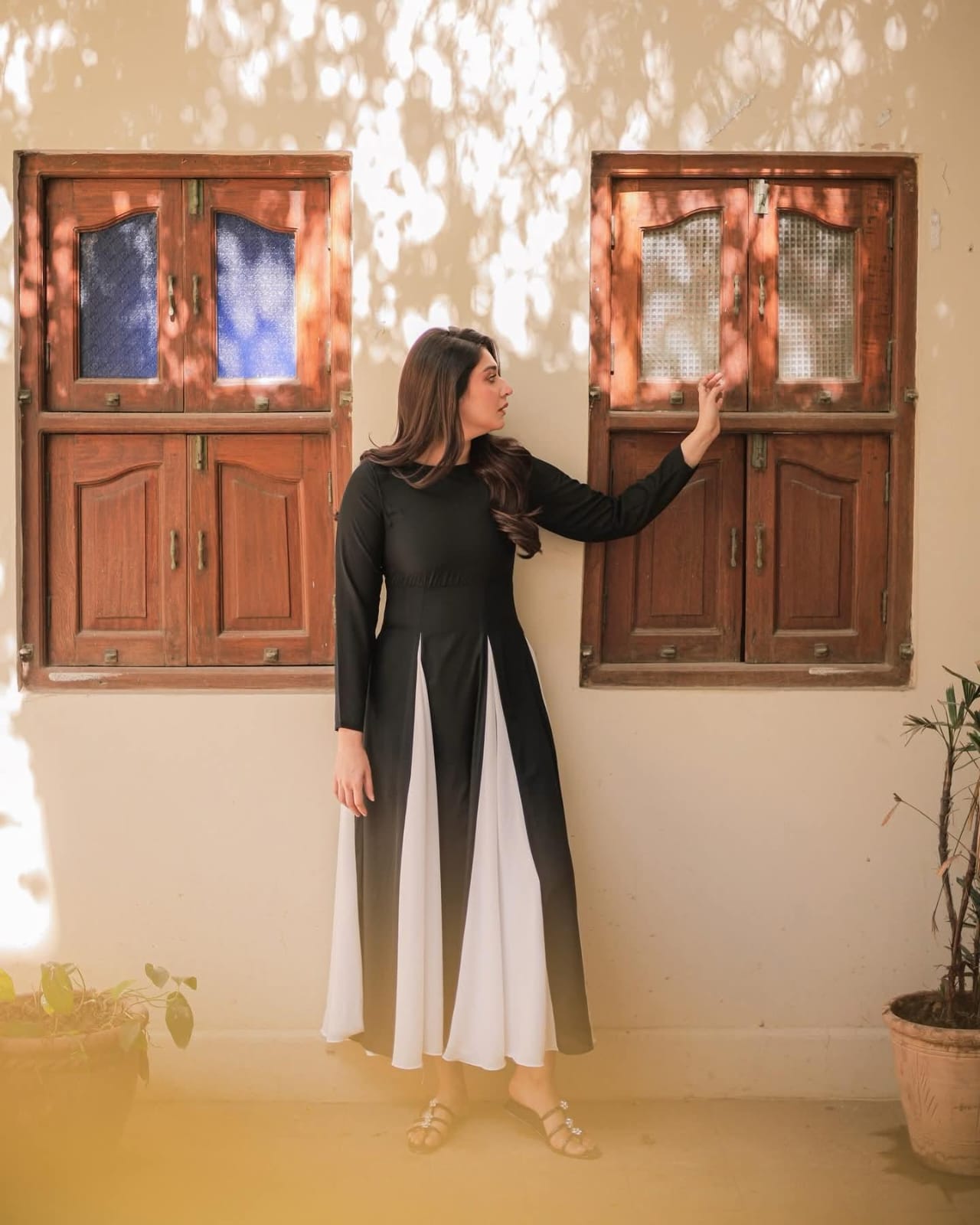 2 Piece Stitched Long Dress White & Black