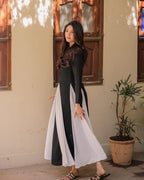 2 Piece Stitched Long Dress White & Black