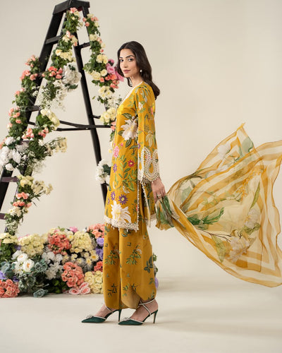3 Piece Stitched Lawn Suit - Ready To Wear