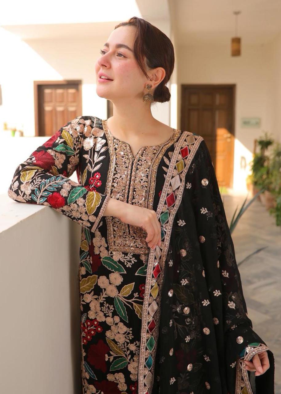 3 Piece Embroidery Chiffon Stitched Suit - Ready To Wear