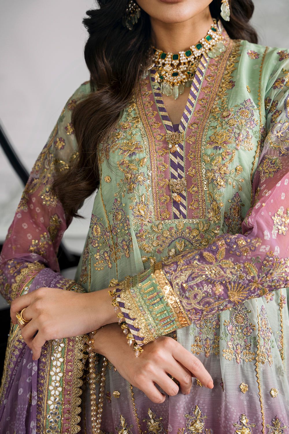 3 Piece Chiffon Stitched Suit with Silk Trouser - Ready To Wear