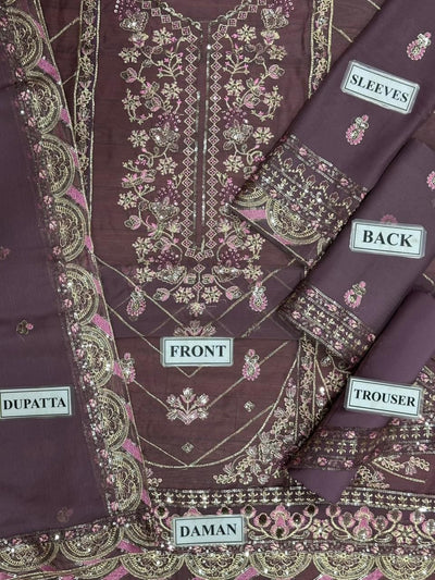 3 Piece Chiffon Stitched Suit - Ready to Wear