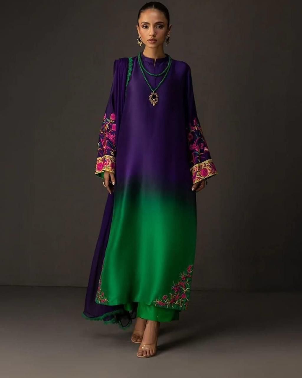 3 Piece Silk Stitched Suit - Ready To Wear