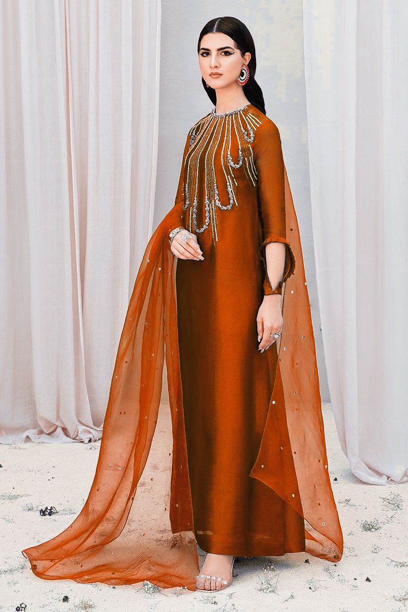 3 Piece Silk Stitched Suit - Ready To Wear