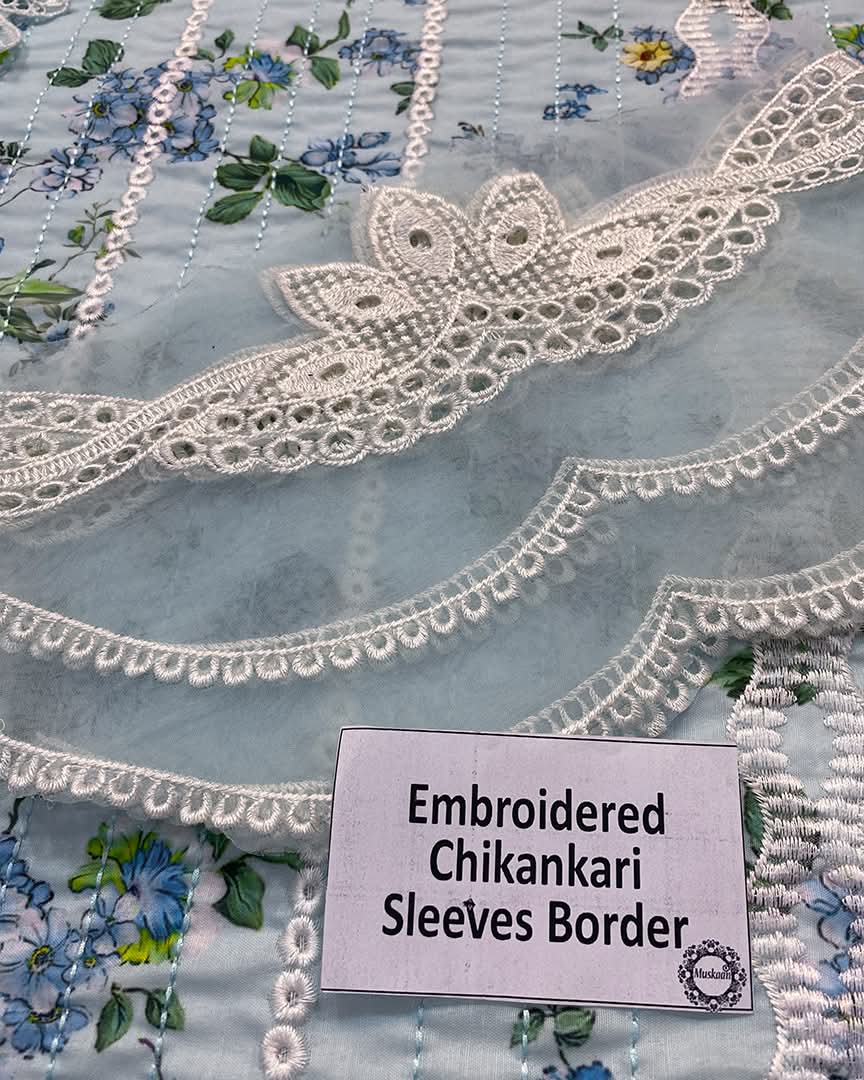 3 Piece Stitched Chikankari Embroidery Dress - Ready To Wear