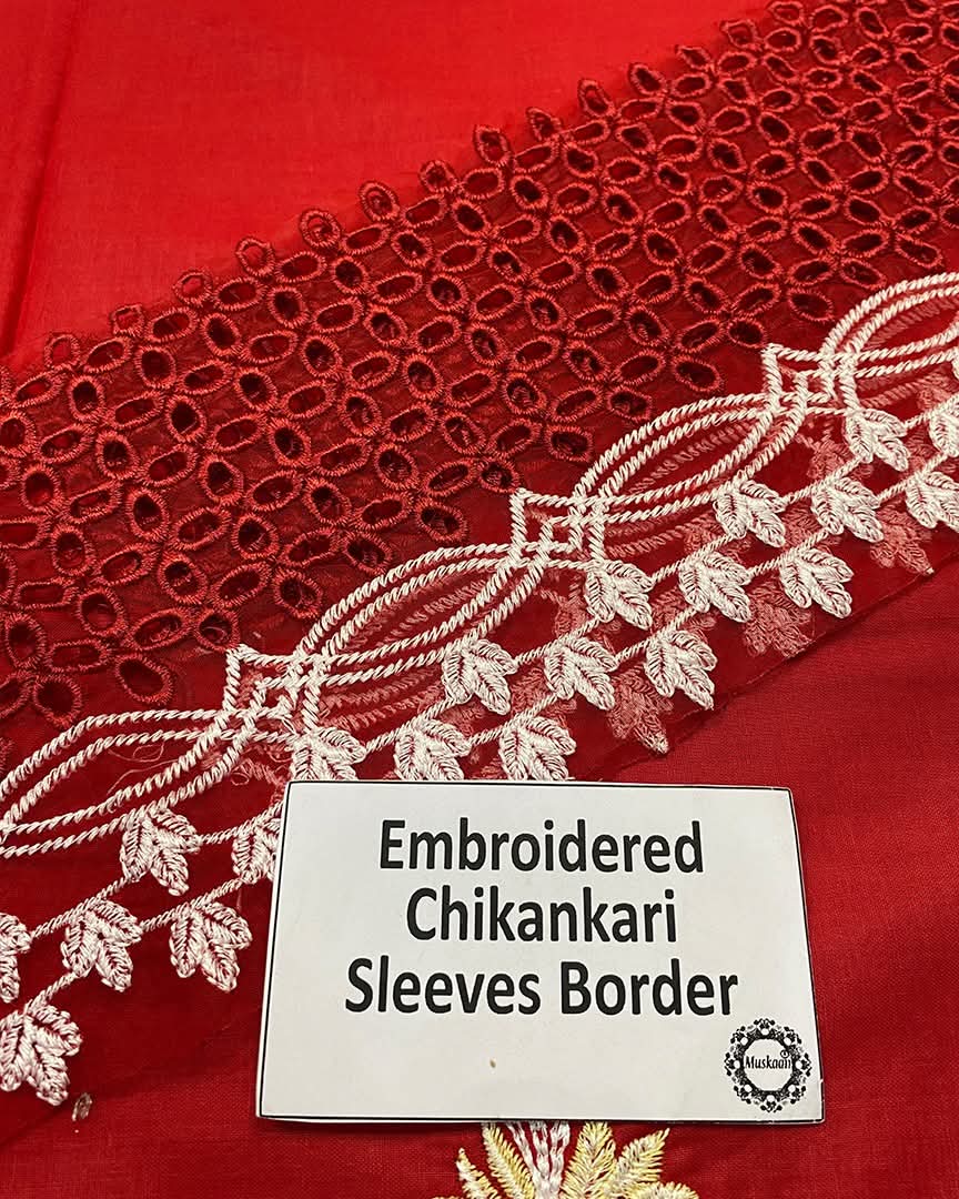 3 Piece Embroidery Chikankari Stitched Suit - Ready To Wear