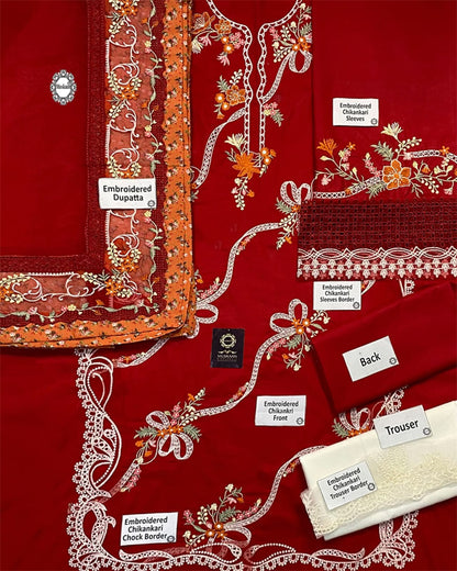 3 Piece Embroidery Chikankari Stitched Suit - Ready To Wear