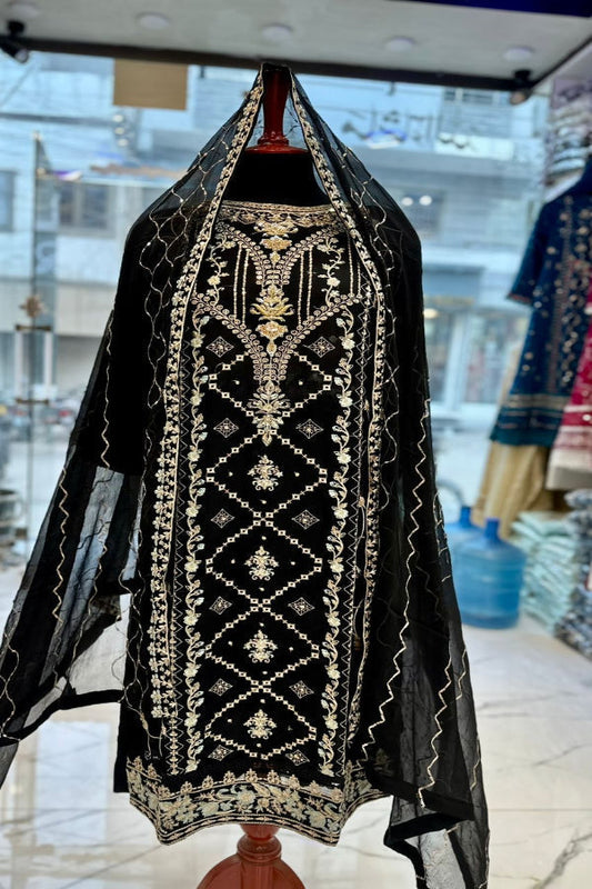 3 Piece Stitched Chiffon Embroidery Dress - Ready To Wear