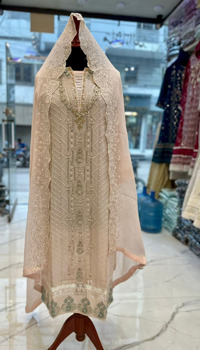 3 Piece Stitched Chiffon Embroidery Dress - Ready To Wear