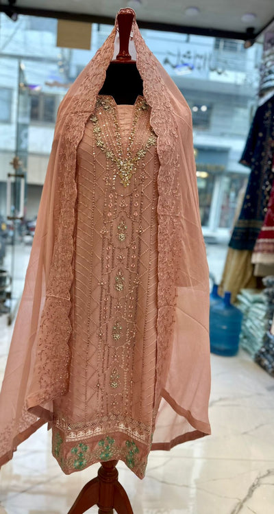 3 Piece Stitched Chiffon Embroidery Dress - Ready To Wear