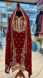 3 Piece Stitched Chiffon Embroidery Dress - Ready To Wear