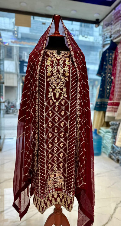 3 Piece Stitched Chiffon Embroidery Dress - Ready To Wear