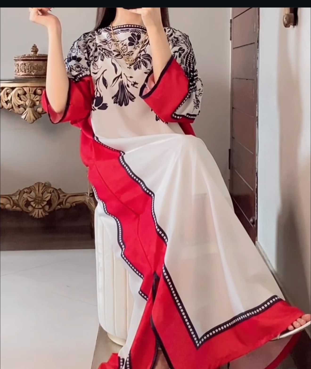 3 Piece Stitched Kaftan in Silk Fabric - Ready To Wear