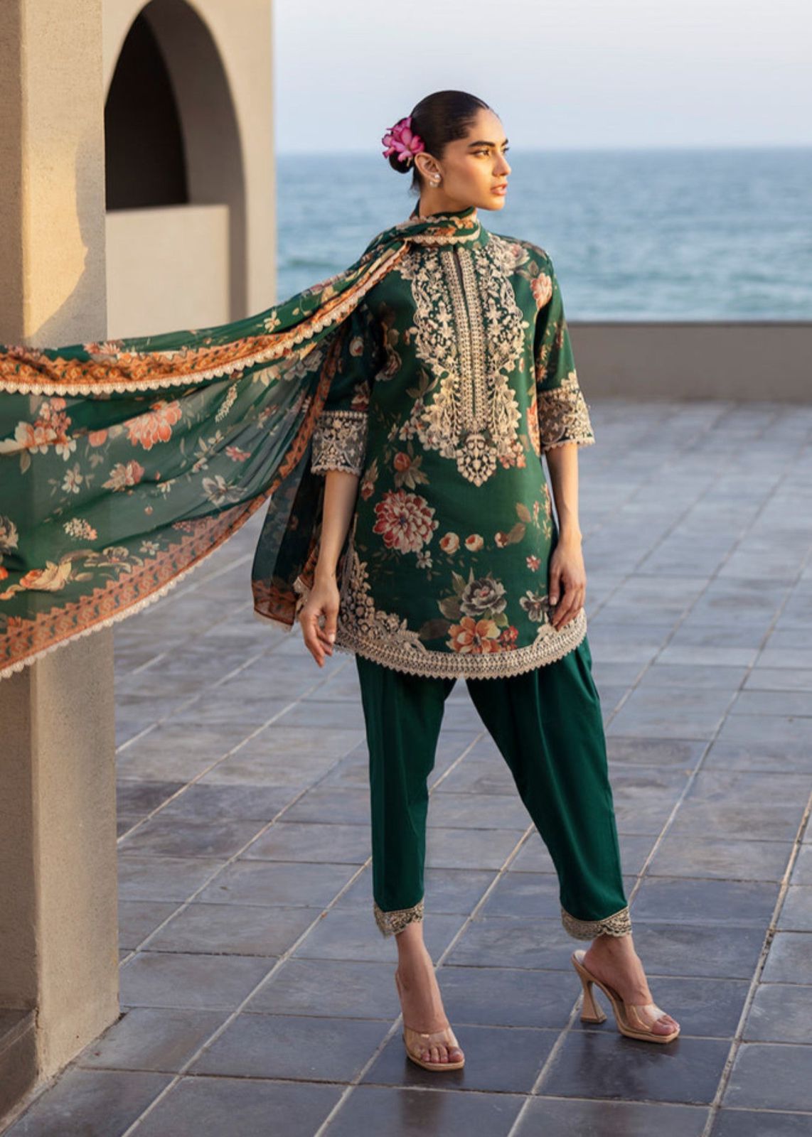 3 Piece Stitched Linen Suit - Ready To Wear