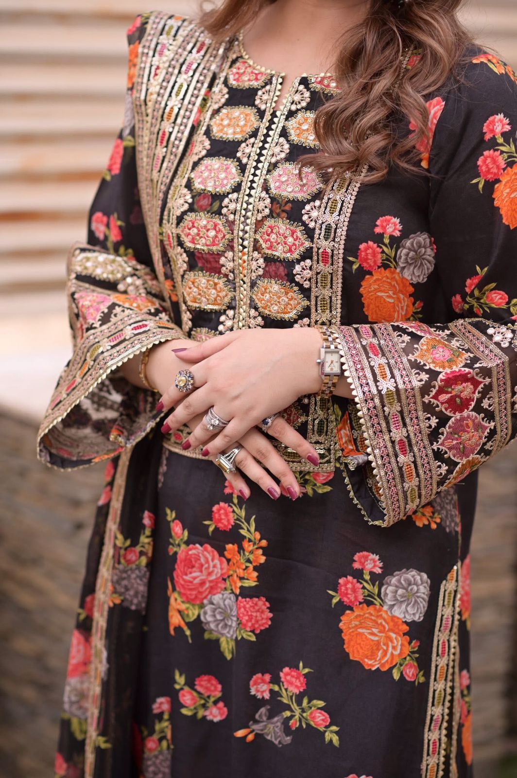 3 Piece Stitched Embroidery Silk Suit - Ready To Wear
