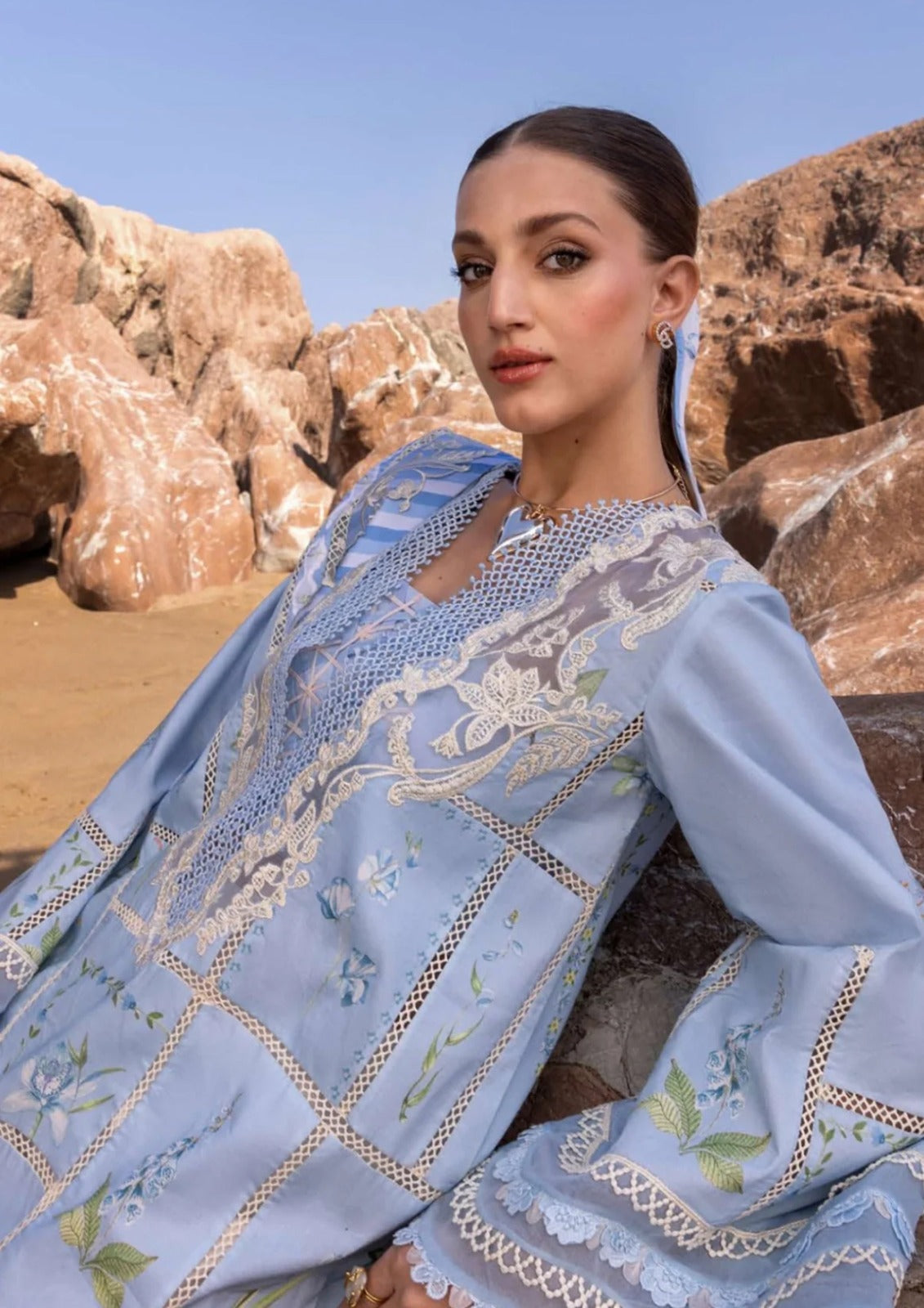 3 Piece Stitched Chikankari Embroidery Dress - Ready To Wear