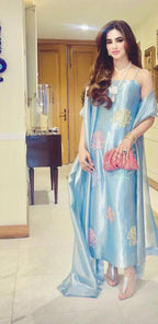 3 Piece Stitched Organza Dress - Ready To Wear