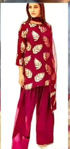 3 Piece Stitched Raw Silk Dress - Ready To Wear