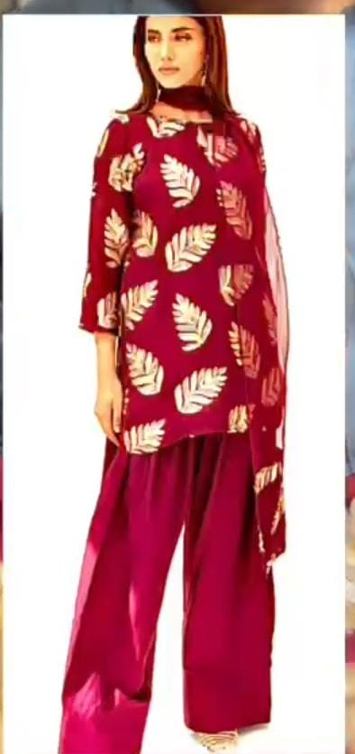 3 Piece Stitched Raw Silk Dress - Ready To Wear