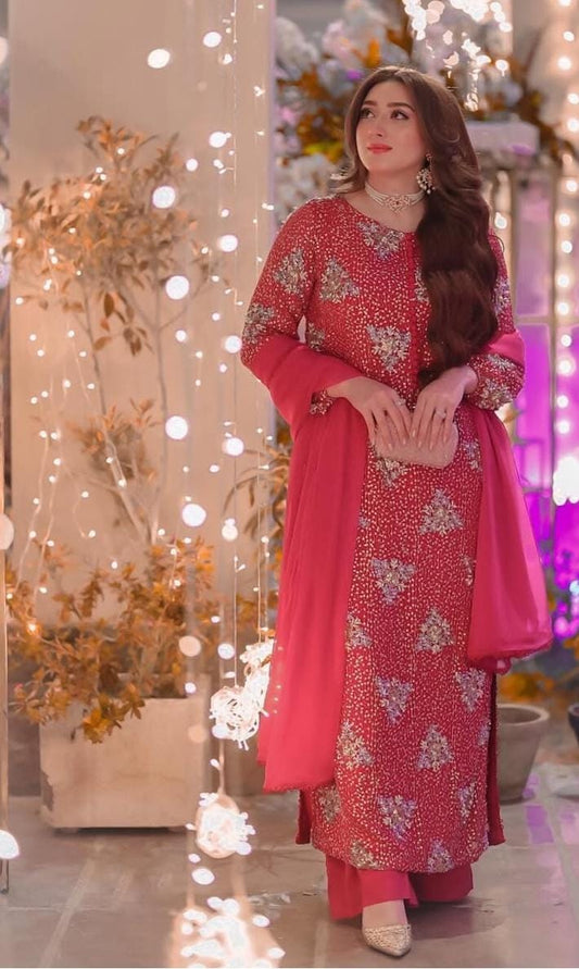 3 Piece Stitched Chiffon Dress - Ready To Wear