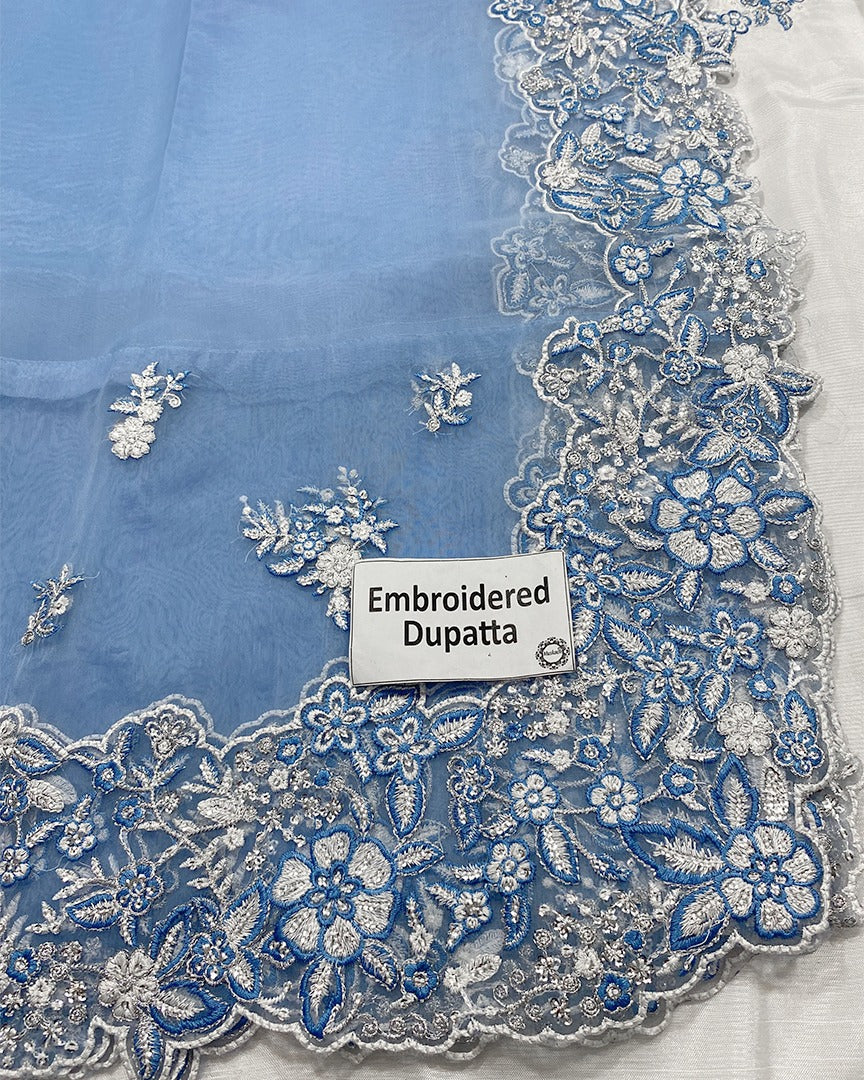 3 Piece Stitched Embroidery Organza Dress - Ready To Wear