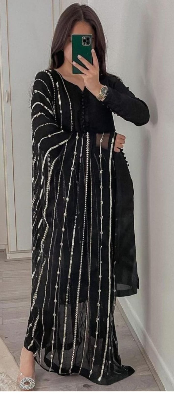 3 Piece Stitched Embroidery Chiffon Dress - Ready To Wear